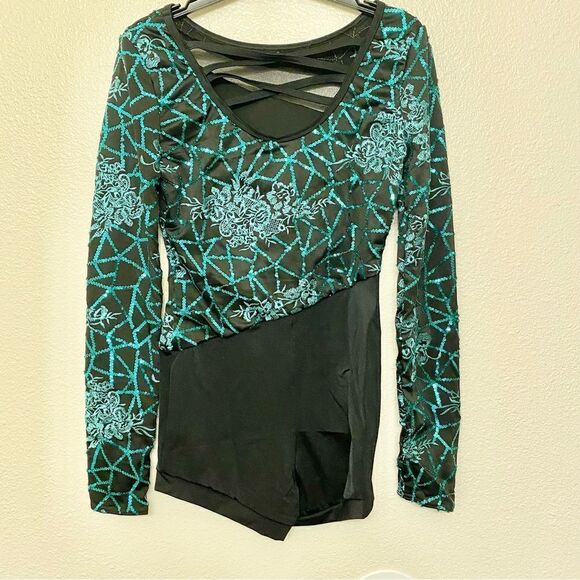 WEISSMAN Dance Costume jazz Aqua blue teal sequin Ready For It 12341 child LC - Picture 3 of 8